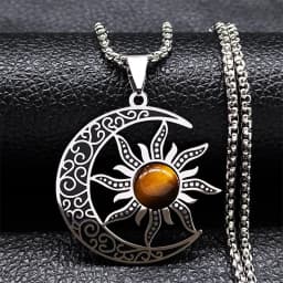 Witch Moon Sun Pentagram Necklace Stainless Steel Stone Occult Luna Crescent Wicca Necklaces Jewelry Collares Acero Inoxidable