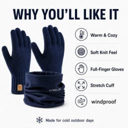 WRELS Winter Warm Gloves Neck Gaiter Set Knitted Gloves Windproof Soft Fleece Neck Warmer For Men Women Outdoor Skiing Cycling