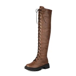 REAVE CAT 2025 Retro Thigh Boots Round Toe Chunky Heels 4.5cm Platform Zip Lace Up Extended Size 41 42 43 Daily Knee High
