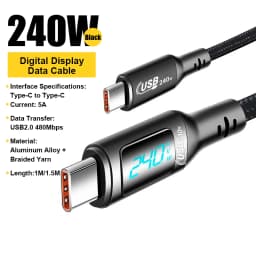 Ueetop 240W Type C to USB C Cable with LED Display 140W/100W PD3.1 Fast Charging Charger Cord for iPhone 15 MacBook Pro Samsung