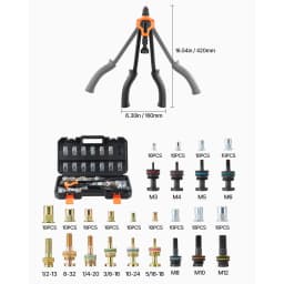 SucceBuy Rivet Nut Tool Kit Ratchet Rivnut Tool Kit Metric and SAE Size with 7/8/10/13 Mandrels and Nuts a Rugged Carrying Case