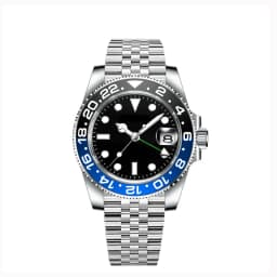 40MM Custom Logo New Men Quart Wristwatch Jubilee Stainless Quartz GMT Watch Sapphire Glass Men Watches Waterproof Luminous