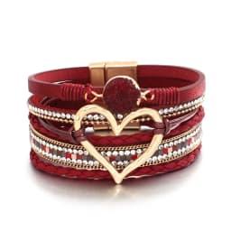 Amorcome Fashion Braided Leather Wrap Bracelets Bangles Multilayer Resin Stone Hollow Heart Charm Bracelets Women Gift Pulseira