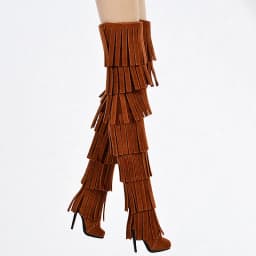 1/6 Doll Toy Solid Color Tassel Long Tube Boots Hollow Velvet Shoes Action Figures Accessories For FR2 12 Inch Female Model Body