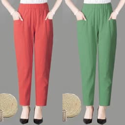 Large Size Korean Casual Thin Cotton Linen Pants Women Spring Summer Elastic Waist Ankle-Length Pants Woman Harem Trousers