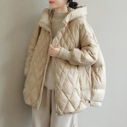 White Duck down Puffer Jacket Women's Hooded Loose Fit Art Deco Large Size Mid-Length Coat Diamond Pattern Commute Style