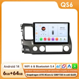 10.1 " Hizpo 2Din Android Auto Car Radio for Honda Civic 2006 - 2011 Snapdragon 6115 GPS RDS DSP BT 4G CarPlay SWC 360 ° CAM