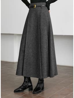VIMLY Elegant Wool Blend Pleated Maxi Skirt for Women 2026 Winter High Waist Stereo Heavy Duty Skirt Office Lady Clothes M9173