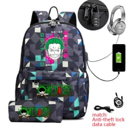 One Piece Zoro Print School Backpack Anti Theft Kids Teen Bookbag with Pencil Case