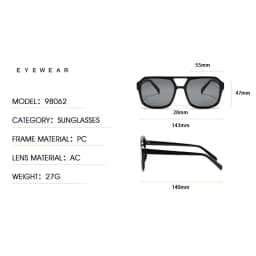 Square Big Frame Sunglasses for Men and Women Lightweight Frame Black Yellow Sun Glasses with UV Protection