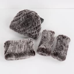 Women's Winter Knitted Real Rex Rabbit Fur Hat Scarf Gloves Set Natural Warm 3-Piece Ensemble Includes Fur Cap Scarves Mitt