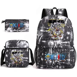 One Piece Luffy Anime Print School Backpack Set 3-in-1 Shoulder Bag Pencil Case for Boys Girls Kids Bookbag
