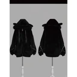 Harajuku Gothic Punk Dark Academia Clothes Fur Patchwork Hoodie Sweatshirts 2025 Autumn Winter New Cardigan Coat Women