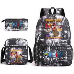 One Piece Luffy Anime Print School Backpack Set 3-in-1 Shoulder Bag Pencil Case for Boys Girls Kids Bookbag