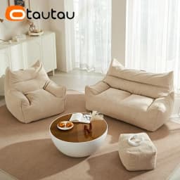 OTAUTAU Soft Waffle 1-2 Seat Bean Bag Couch Cover Set Without Filler Beanbag Armchair Lazy Sofa Bed Lounger Ottoman Stool SF182
