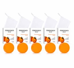 5PCS Persimmon Deodorizing Soap Bars with Foaming Bags, Deep Cleansing Body Soap with Shea Butter, Fresh Skin Care for Shower &