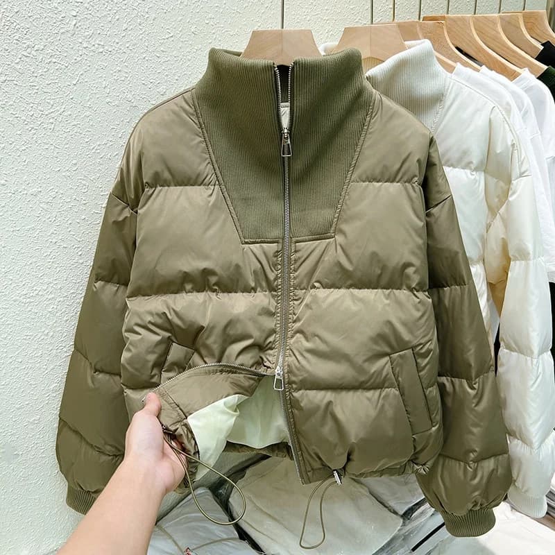 Dongda Gate ort Puffer Jaet Women's Loose Fit Thiened Splicing Bread Sle Coat Warm Zipper Closure Long Sve Cotton