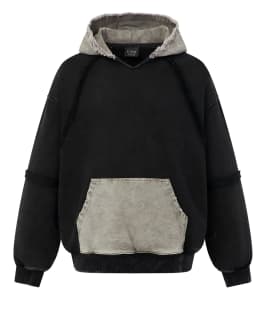 Men Vintage Washed Tie Dye Hoodie Raw Edge Patchwork Color Block Pocket Streetwear Oversized Sweatshirt