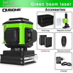 CLUBIONA 16/12 lines Self-leveling Remote Control Outdoor Mode - Receiver Auto 3x360 Green beam Line Laser Level