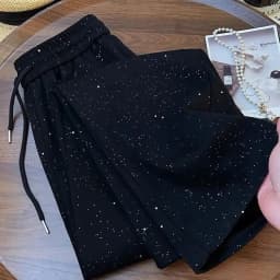 Shiny Ice Silk Wide Leg Pants Women's Summer New High Waist Straight Casual Sports Long Trousers Children's Matching Pants