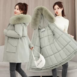 2026 New Winter Coat Down Padded Jacket Women Parkas Fur Collar Thick Hooded Cotton Coats Black Casual Outerwear Female Clothes
