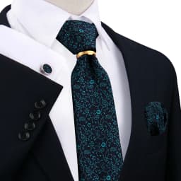 Necktie Ring For Men Luxury Tie Handkerchief Cufflinks With Gold Metal Ring Suit Paisley Red Tie For Wedding 8cm Man Accessories