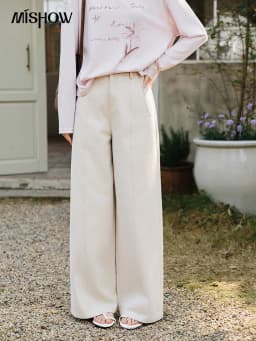 MISHOW Women's High Waist Straight Pants 2026 Spring 100 Cotton Seam Detail Trousers Casual Loose Wide Leg Pants MXF14K1208