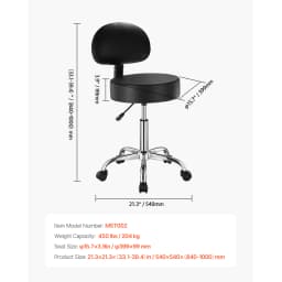 SucceBuy Rolling Stool w/ Wheels 450LBS Weight Capacity Round Rolling Stool Chair Height Adjustable for Salon Spa Tattoo Clinic