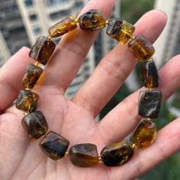 Yoowei 100% Real Amber Bracelet for Unisex Genuine Black Bead Irregular Natural Plant Medical Healing Jewelry Gift Wholesale