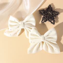 2PCS/Set Elegant Velvet Embellished With Diamonds Bow Hair Clip Girls Without Damaging Hair Safe Hair Accessory Kids Gift