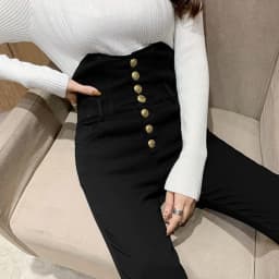 2022 Autumn Spring New Black leggings Casual Elastic High Waist stretch feet pants women's Metal Buttons was thin Pencil Pants