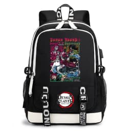 Demon Slayer Anime Print Student Backpack USB Charging Port Lightweight School Bag for Boys Girls