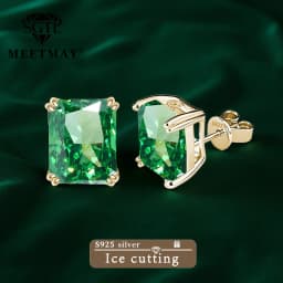 Bocarman Ice Cut Zircon Stud Earrings S925 Silver Paraiba Tanzanite Blue Mint Green Rectangular Multicolor Women Fine Jewelry