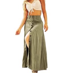 Falda Disfraz Ropa Mujer Button Up High Waisted Button Up Skirt Versatile For Autumn Winter, Loose Slit A-line Mid Length Skirt