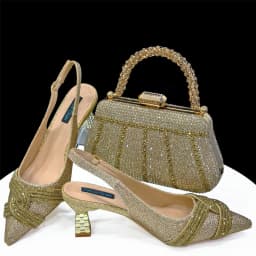 Venus Chan 2024 Special Design High Quality Orange Color African Women Shoes and Bag Set with Shinning Crystal for Wedding Party