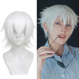 35cm Short Black Spiky Cosplay Wig Pre-Teased Crown Heat Resistant Synthetic Wig Layered Flipped-out Universal Anime Wig