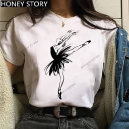 Dance Letter Print T Shirt Ballet Silhouette Monogram Print Women's T-shirt Loose Aesthetic Tops Graphic T Shirts Pro Choice