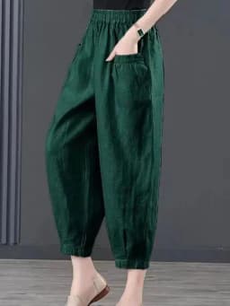 Ice Silk Cotton Linen High Waist Elastic Lantern Pants Women's Loose Harlan Pants Asymmetric Commute Sle Summer 2025