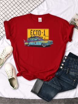 Ghostbusters Car Ecto-1 Print T-Shirt Female Oversized Vintage Fashion Clothing Women Summer Harajuku Shirts Tops Girl T Shirt