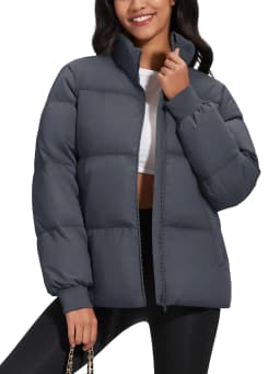 TACVASEN Winter Padded Puffer Down Coats Womens Warmth Stand Collar Full Zip-up Jackets Lightweight Waterproof Quilted Outwears