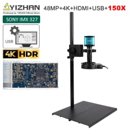 YIZHAN 60MP 48MP 4K USB HDMI VGA Digital Video Monocular Microscope Camera Continus Zoom 180X 215x Soldering Phone Repair Tools