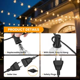 G40 Outdoor String Lights, Waterproof Connectable Shatterproof LED Bulbs, Patio Lights for Indoor Balcony Porch Camping Deck