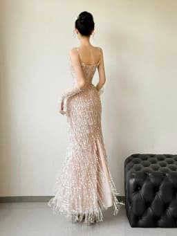 Elegant Long Evening Gown Women's New 2026 Strapless Tassel Hostess Wedding Toasting Dress Luxury Sensation High Waist Fish Tail