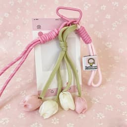 New Fresh Style Tulip Flower Bag Charm High Aesthetic Keychain Handbag Decorative Nylon Lanyard Sweet Spring Style