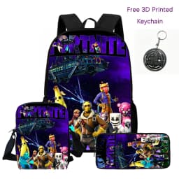 3Pcs Kids Backpack Set, Crossbody & Pencil Bag, FORTNITE Cartoon Bag, Lightweight for Boys Girls 6-10, Free 3D Printed Keychain