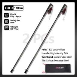 Local+ 2PCs Carbon Fiber Foldable 5-Sections Ultra-Light 110g Trekking Poles Walking Cane, 110/120/130cm Fixed Length Hiking Sticks for Outdoor Camping, City Running, Travel, Men Women Lightweight Portable Gear Caron Fiber Black Tech