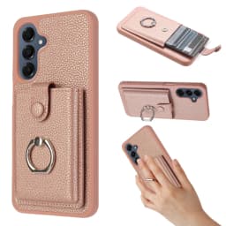 Luxury Card Slot Ring Holder Leather Phone Case For Samsung S25 S24 S26 Ultra S23 S22 S21 Plus FE A55 A36 A16 Shockproof Cover