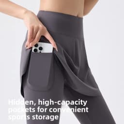 Women's High Waist Tummy Control Flared Yoga Pants with Skirt Overlay 2-in-1 Fall Outwear Sports Leggings for Gym Running