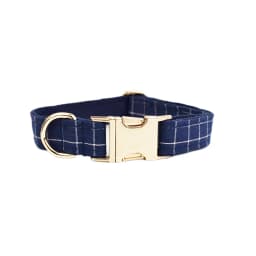 Dark Blue Check Dog Collar Leashes Harness Bow Set Grid 02