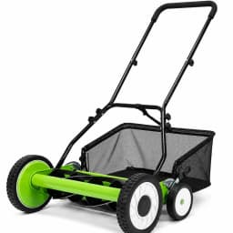 18 Inch Push Reel Lawn Mower, 4 Wheel Manual Grass Cutter With 5 Blade Carbon Steel System, Adjustable Height For Yard Garden